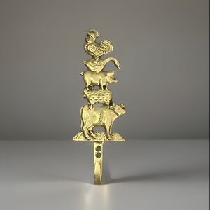 Brass Wall Hook Chicken Goose Pig Lamb Cow Country Farm Animals Vintage Taiwan